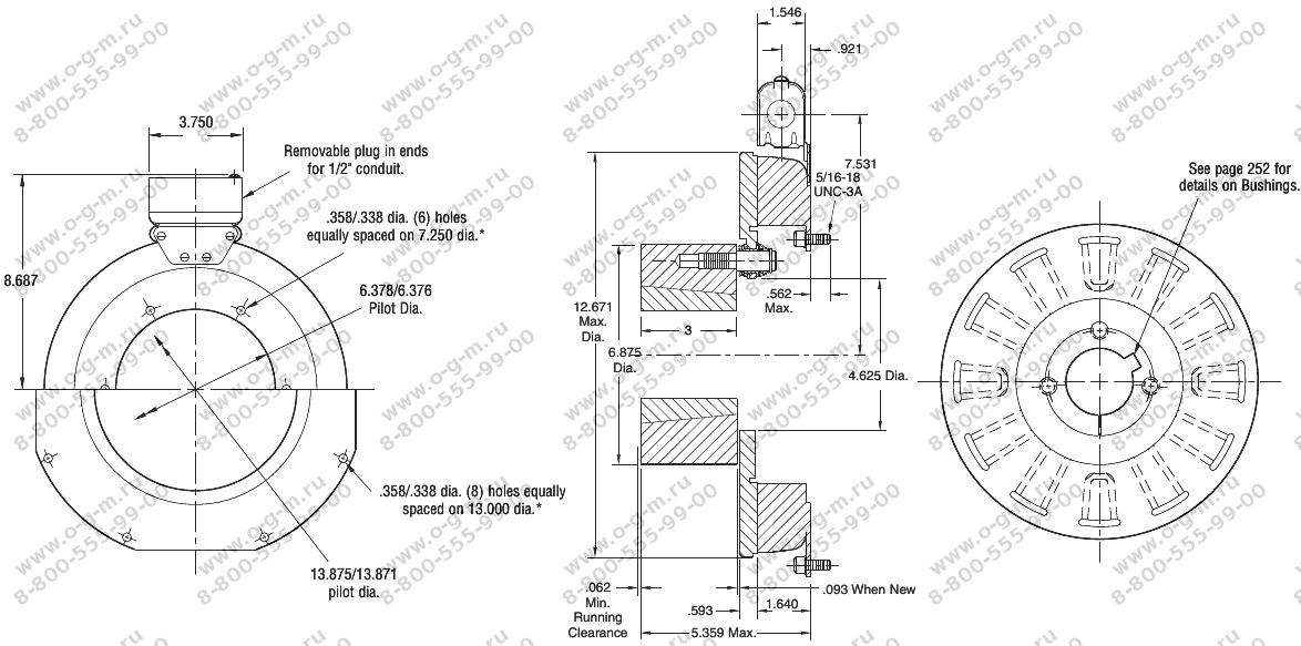 Чертёж муфты электромагнитной PB-1225 (Warner Electric)