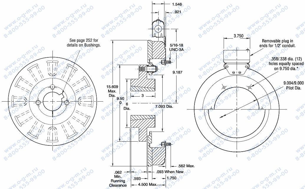 Чертёж муфты электромагнитной PB-1525 (Warner Electric) 