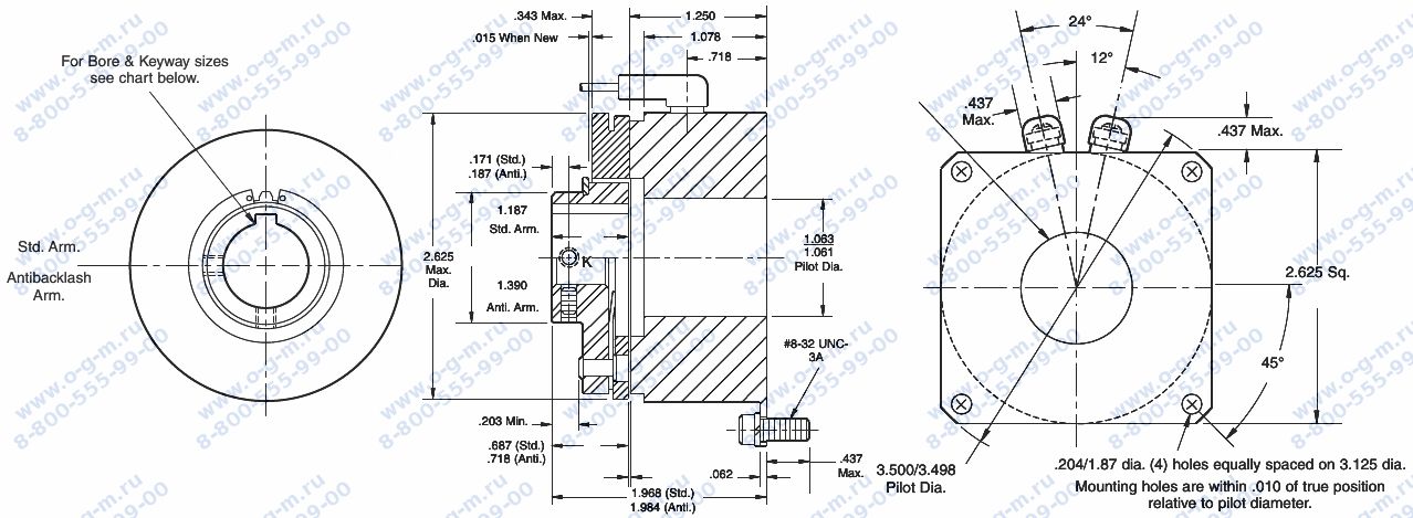 Чертёж муфты электромагнитной PB-250 (Warner Electric)