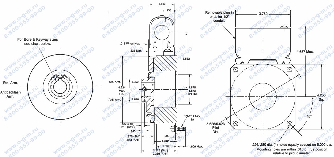 Чертёж муфты электромагнитной PB-400 (Warner Electric)