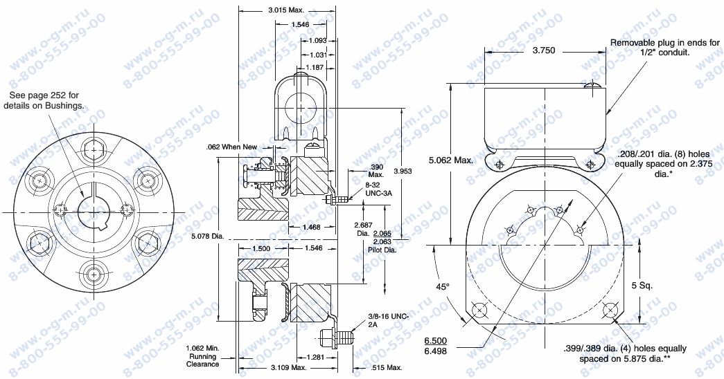 Чертёж муфты электромагнитнойя PB-500 (Warner Electric)