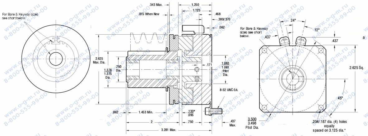 Чертёж муфты электромагнитной SF-250 (Warner Electric)