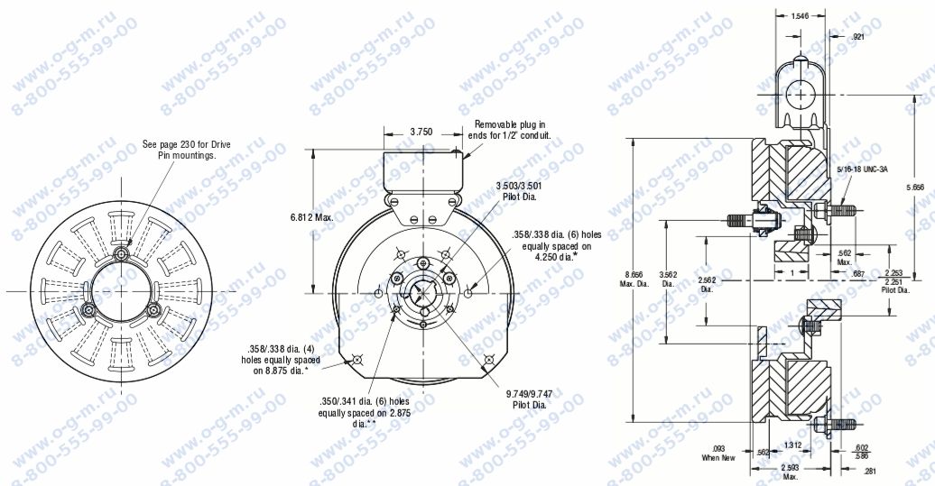 Чертёж муфты электромагнитной SF-825 (Warner Electric)