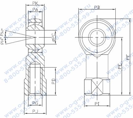 Чертёж наконечника со сферическим шарниром PHSA-200